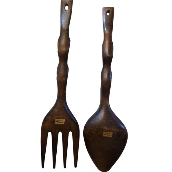 Large Wooden Fork And Spoon Tiki Wall Decor Handcarved Decorative Kitchen Art - Picture 5 of 16
